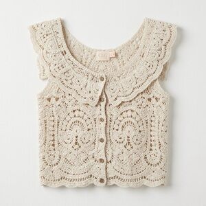 Good Luck Gem Cream Crochet Button-Front Crop Top